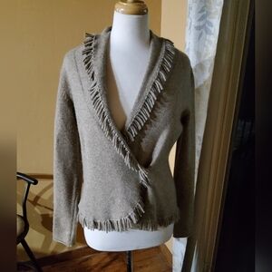 Sutton Studio Tan Cashmere Fringed Cardigan